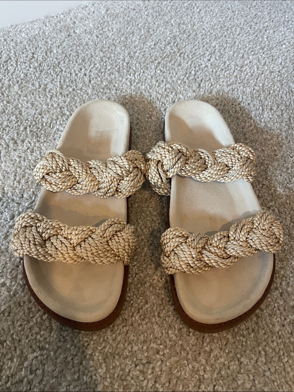 Sezane Braided Double-Strap Women's Slide Sandals - Cream